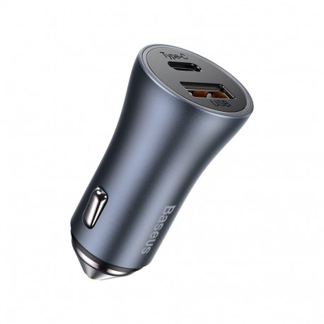 Car Quick Charger 40W 12-24V USB + USB-C QC PD with USB-C to Lightning 1m Cable , Dark Gray