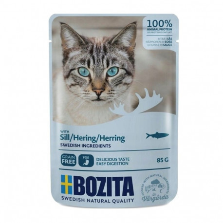 BOZITA märg kassitoit lihatükid kastmes heeringaga 85g
