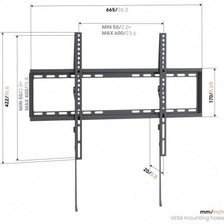 Vogels Wall mount | UP 6003 Fixed TV Wall Mount L | 40-80 " | Fixed | Maximum weight (capacity) 55 k