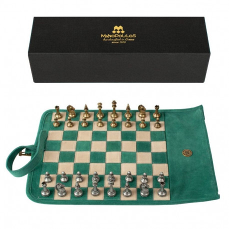 Handmade Chess Set - Manopoulos Travel Size 30x46cm Metal Pieces Green