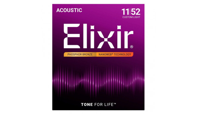 Acoustic Guitar String Set - Elixir Strings 16027 Phosphor Bronze Custom Light 11-52