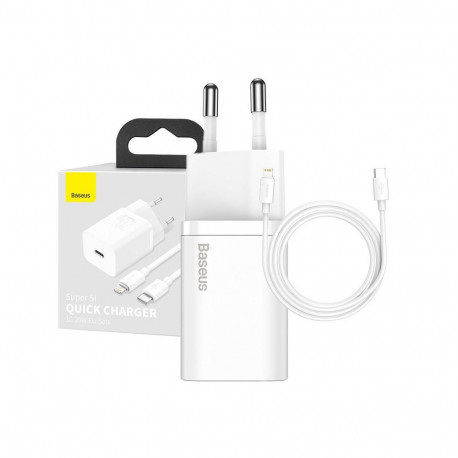Baseus Super Si Quick Charger 1C 20W with USB-C cable for Lightning 1m (white)