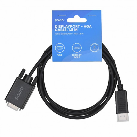 Savio kaabel Cl-203 DisplayPort VGA (D-Sub) 1.8m, must