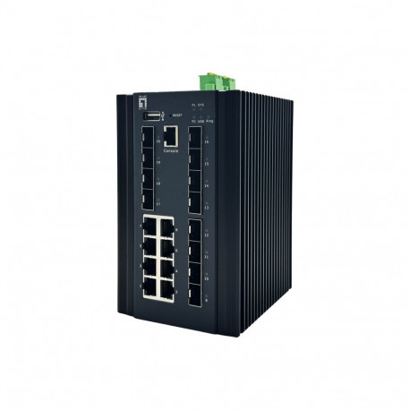LevelOne lüliti L2 Plus 20-pordiline hallatav tööstuslik 8 x 1GbE RJ45, 8 x 1GbE SFP, 4 x 1/2.5/10Gb