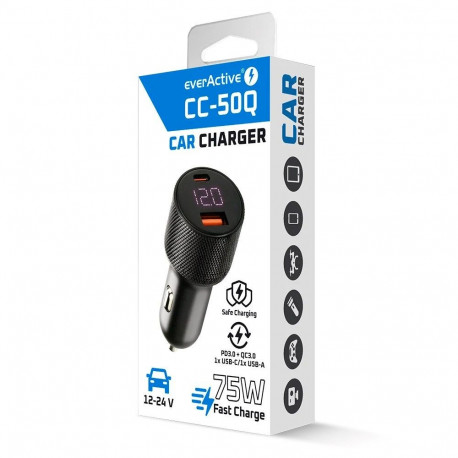 Car Charger - everActive CC-50Q USB QC3.0 + USB-C PD 75W