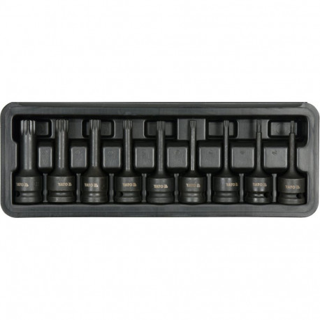 Yato YT-10691 Impact Bit Socket Set Spline 1/2", 9pcs, CrMo, phosphated, M4-M16