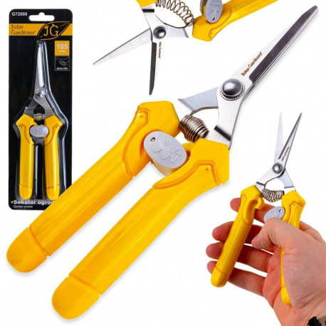 John Gardener Garden Pruner G72008, 185mm, 50mm, 55mm, 100mm, straight, bypass blade, ergonomic, yel