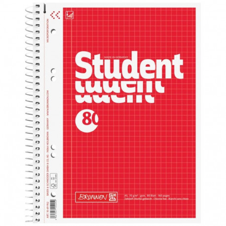 Kaustik A5 80l. 5x5ruut Student spiraalköide 6-ne augustus rebitavad lehed Brunnen, punane, FSC MIX