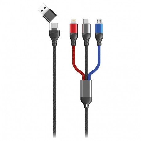 2GO laadimiskaabel Micro USB Lightning USB-C 1,2m, must