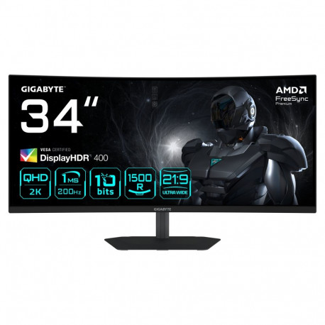 "86,4cm/34"" (3440x1440) GIGABYTE G34WQC2 1500R WQHD VA 1ms 200Hz HDMI DisplayPort HDR VESA Speaker"