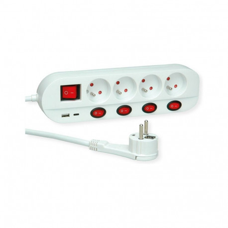 "ROLINE 4-fach Steckdosenleiste mit Schalter, UTE Version, USB-Charger A+C, 3 m"