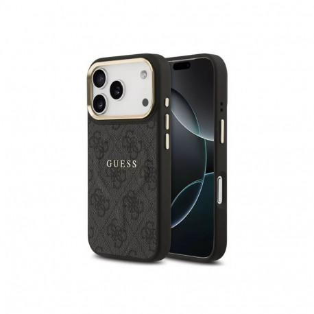 Guess Apple iPhone 17 Pro Max PU Leather 4G Gold Frame MagSafe Case Black