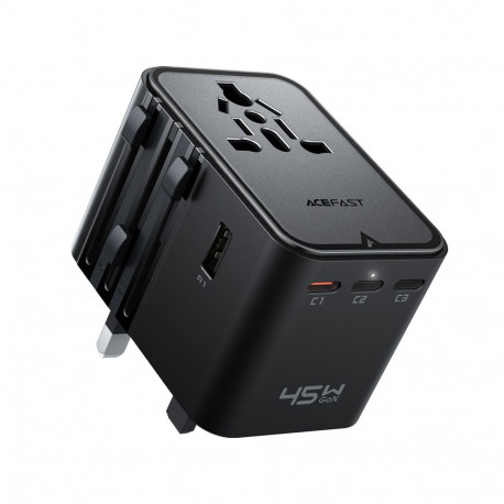 Acefast Z8 GaN 45W Travel Adapter 3x USB-C + 2x USB-A Travel Wall Charger with 2500W AC Socket - Bla