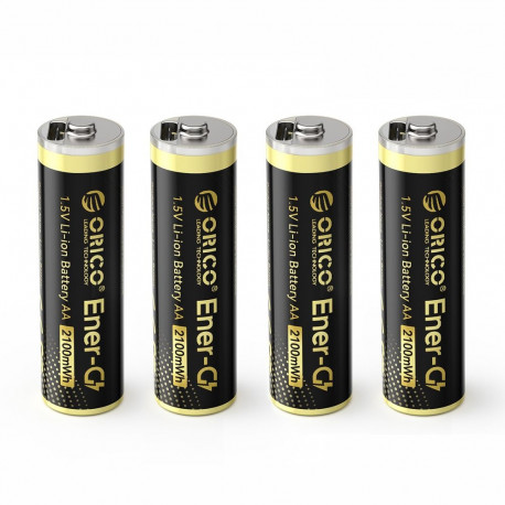Orico Ener-G EG5C Lithium Battery 1.5V 2100mWh AA USB-C Rechargeable Battery with Charging Cable 4 p