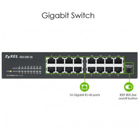 Zyxel GS1100-16 Unmanaged Gigabit Ethernet (10/100/1000) Black