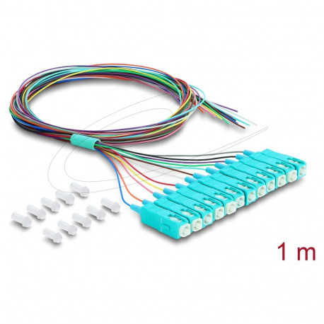 "LWL Pigtail Fanout Kabel 12 x SC-UPC Simplex Stecker zu 12 x offenes Kabelende 1 m"
