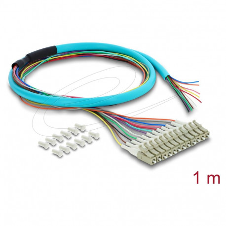 "Delock LWL Pigtail Fanout Kabel 12 x LC-UPC Simplex Stecker zu 12 x offenes Kabelende 1 m"