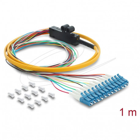 "LWL Pigtail Fanout Kabel 12 x LC-UPC Simplex Stecker zu 12 x offenes Kabelende 1 m"