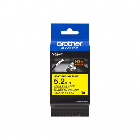Brother | HSe-611E Heat shrink tube | Black On Yellow | TZe | Roll (0.52 cm x 1.5 m) | 0.52 x 150 cm