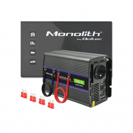 Qoltec pingeinverter Monolith 2000 MS Wave 12V-230V 1000/2000W USB