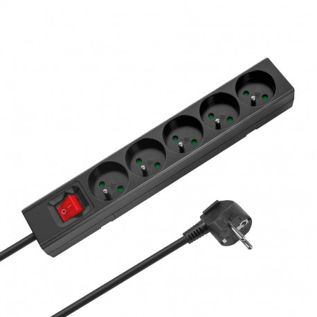 Przedłużacz 5 gniazd 3m typu francuskiego z przełącznikiem (3x1,5mm) Rebel czarny