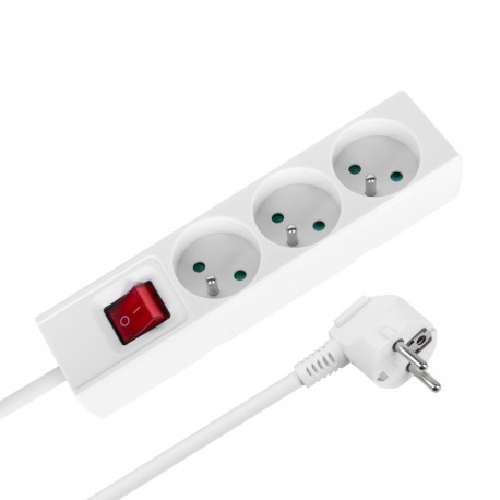 Rebel pikendusjuhe 3-pesaline 3m prantsuse tüüpi lülitiga (3x1,5mm), valge
