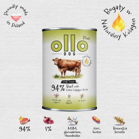 OLLO Plus märg koeratoit kollageeniga ainult veiseliha 800g