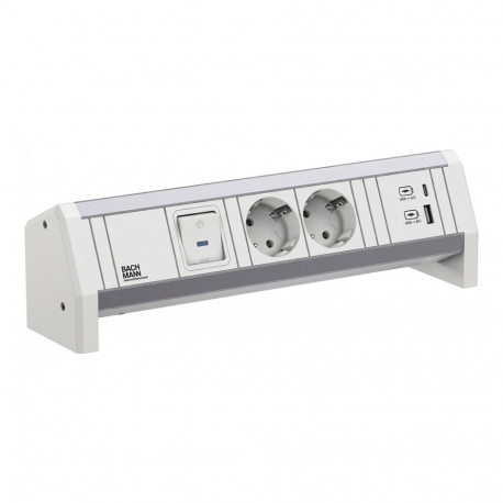 "BACHMANN DESK 2xCEE7/3 1xSchalter 1xUSB A/C 22W GST18 RAL9010"