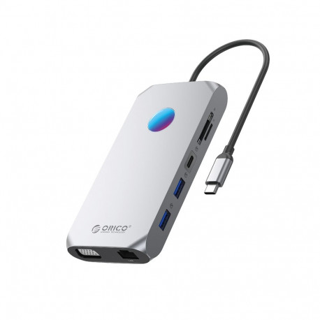 Orico XCR 12in1 RGB USB-C Docking Station 3x USB-A 3.1 1x USB-A 2.0 1x USB-C PD 100 W 1x USB-C 3.1 1
