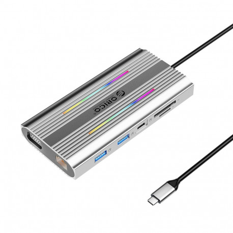 Orico XDR 12in1 RGB USB-C Docking Station USB-A USB-C PD 100W 2x HDMI 4K 60Hz VGA RJ45 Gigabit SD an