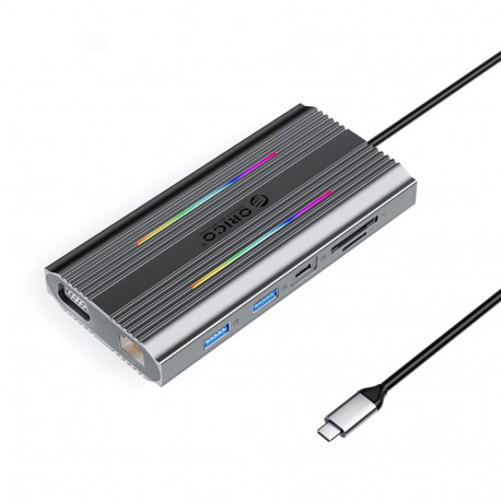 Orico XCR 12in1 RGB USB-C Docking Station 3x USB-A USB-C PD 100W HDMI 4K VGA RJ45 Gigabit SD and mic