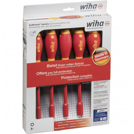 Steckschlüssel-Schraubendreher-Set SoftFinish electric, 5-teilig (rot/gelb)