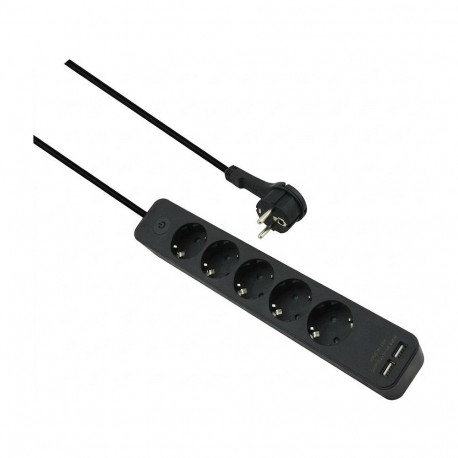 "helos Steckdosenleiste ADVANCED, 5-fach, USB-Charger schwarz, 1,5m, mit Schalter"