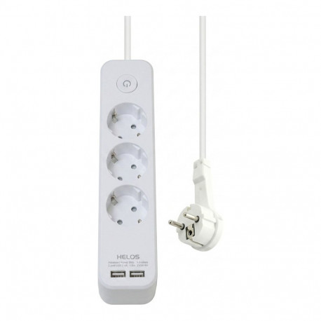 "helos Steckdosenleiste ADVANCED, 3-fach, USB-Charger wei, 1,5m, mit Schalter"
