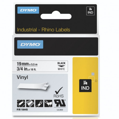 Tape DYMO Rhino 19mm x 5.5m, vinyl, black on white / S0718620 18445