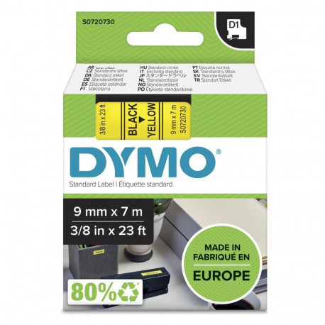 Tape DYMO D1 9mm x 7m, black on yellow / S0720730 40918
