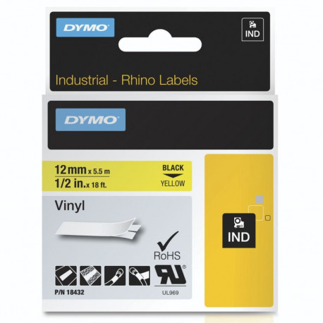 Tape DYMO Rhino 12mm x 5.5m, vinyl, black on yellow / S0718450 18432