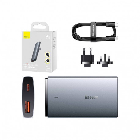 Wall charger Baseus GaN5, 65W, 1xport USB-C, 1XUSB-A