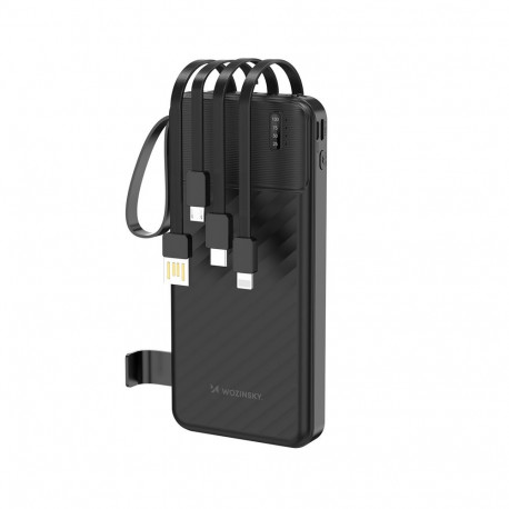 Wozinsky W11-B 10000mAh 10W Powerbank with Built-in Cables and Flashlight - Black