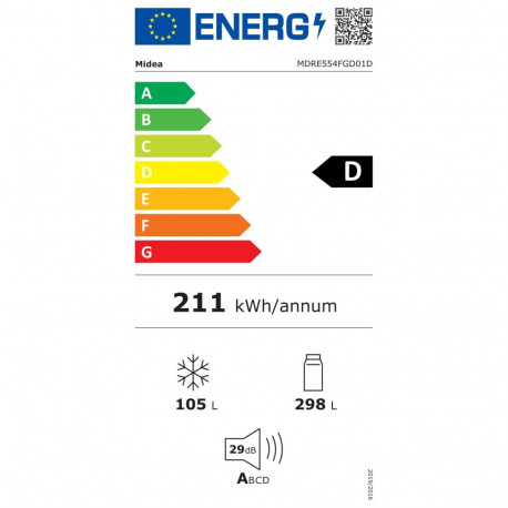 Midea Refrigerator | MDRE554FGD01D | Energy efficiency class D | Built-in | Combi | Height 195.3 cm 