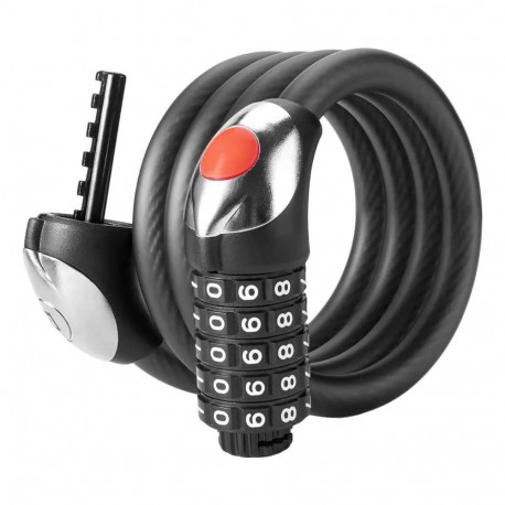 Rockbros RKS531 bike lock with 5-digit code, steel cable, 180 cm, with LED lighting - black