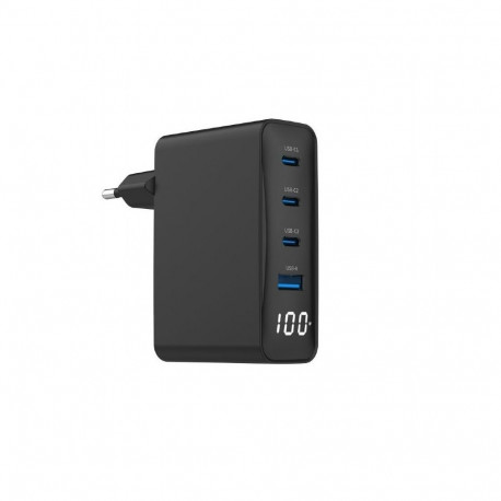 Universaalne kiirlaadija 100W GaN 1xUSB-A 3xUSB-C LCD, must