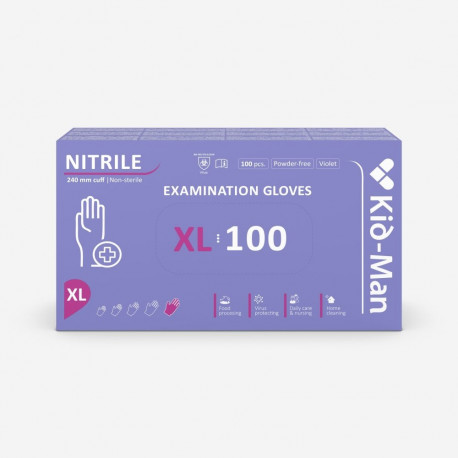 Nitriilkindad puudrita, suurus XL, lillad,  ühekordsed, KID-MAN, 100 tk