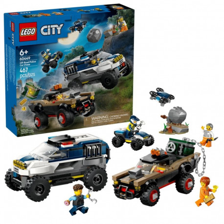 Toy Set - LEGO CITY 60449 Off-Road Police Car Chase 467 Pcs, 4 Minifigures