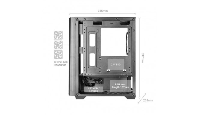 Computer Case - Mars Gaming MCVECTOR Mini Tower, USB 3.0 Type-C, Tempered Glass, Black