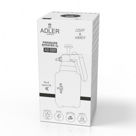 Hand Garden Sprayer - Adler AD 6811 1L, Max 2 Bar, White/Orange