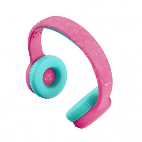 Headphones - Trust Nouna Wireless Kids Headphones, Bluetooth, Adjustable Headband, Pink