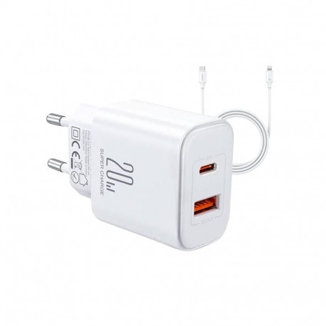 Charger Joyroom JR-TCF05 Flash, 20W + C to L Cable 1m (White)