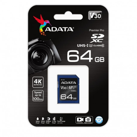 Memory Card - ADATA ASDX64GUI3V30S-R 64 GB SDXC UHS-I 100 MB/s