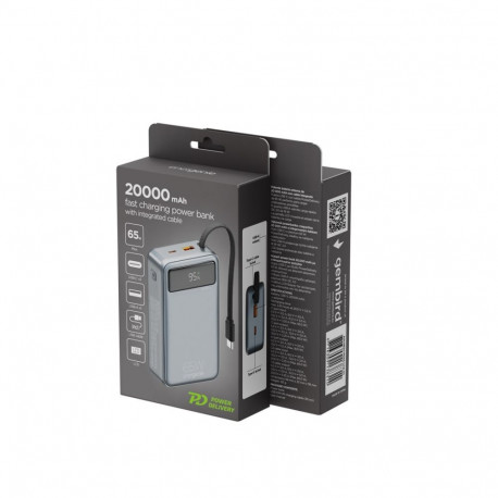 Power Bank - Gembird PB20-PD65-LCD-01 20000 mAh, 65W Fast Charging, Black